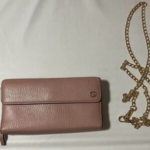 Gucci Pink Leather Wallet with Gold Chain